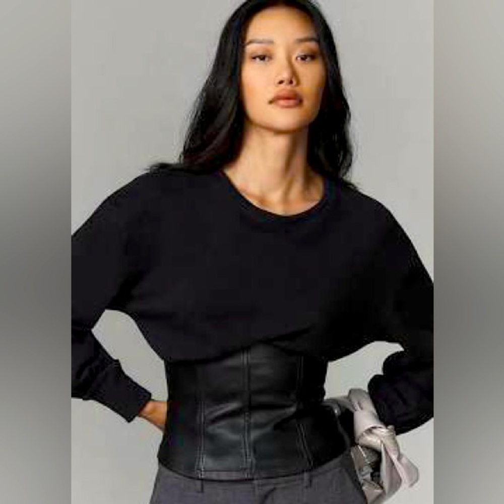 Pilcro Black Sweatshirt Top w/ Faux Leather Corset